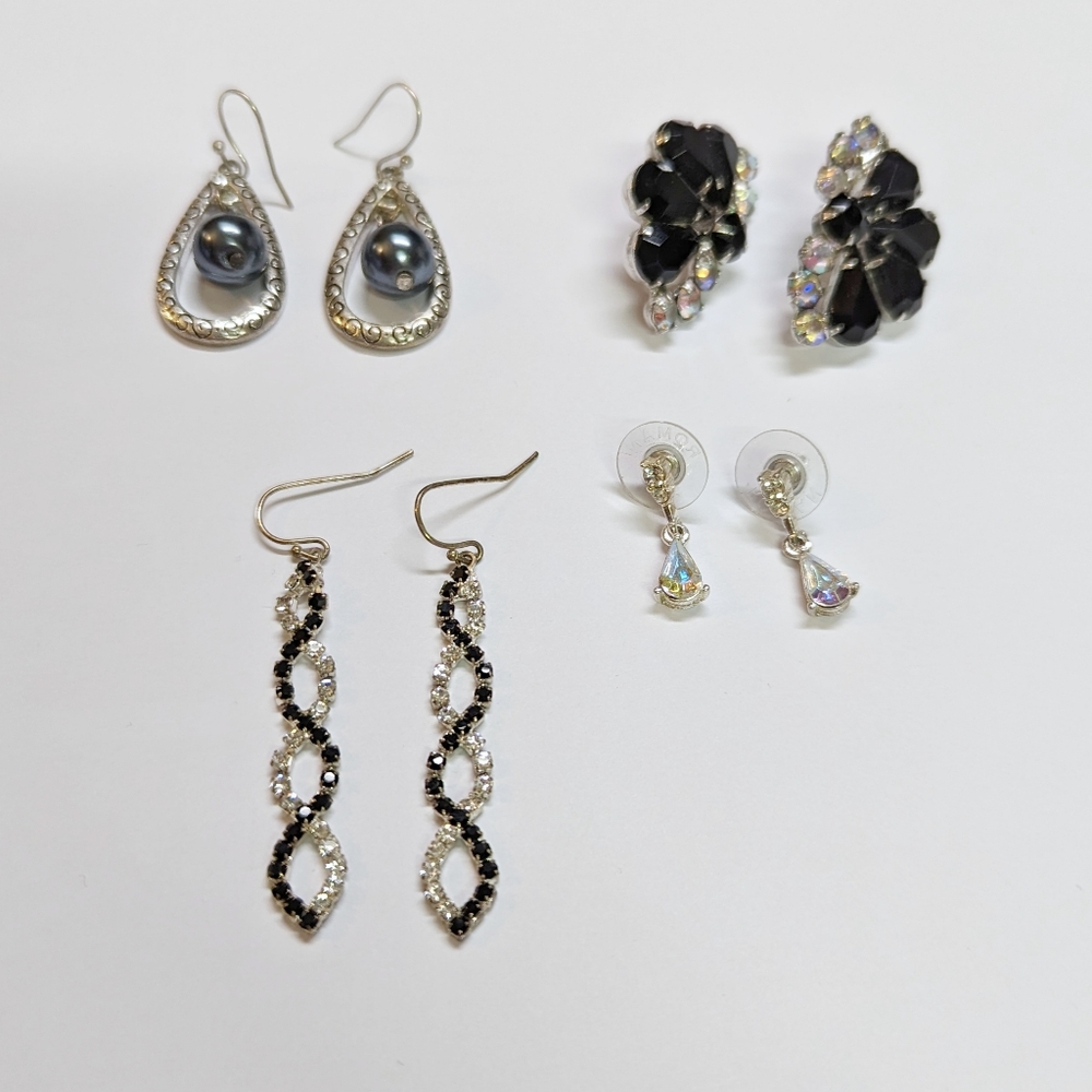 4 Pairs Black and White Statement Earrings